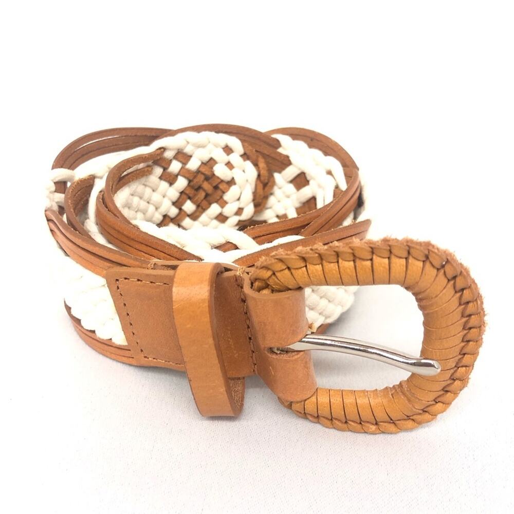 Genuine Leather White Tan Weaved Belt